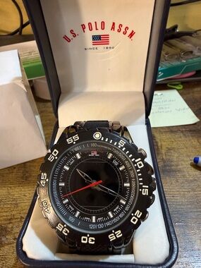 U.S. Polo Assn. Black Watch with Red Seconds Hand